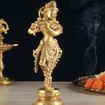 Unique Brass Krishna Statue - Sleek Design, 9.5" Height